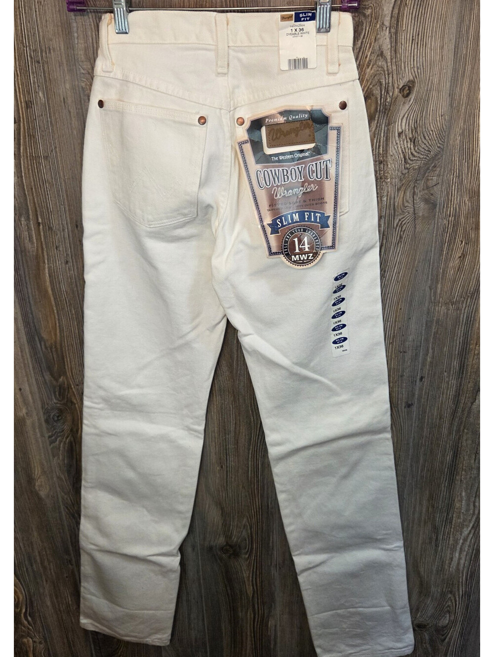 Wrangler 14MWZWH Dyeable White Denim Jeans Wmn Size 1x36 (25x36) Slim Fit - NEW